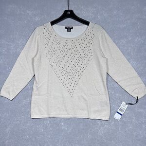 Nue Option Sweater Womens Size XL Petite Gold Long Sleeve Crew Neck